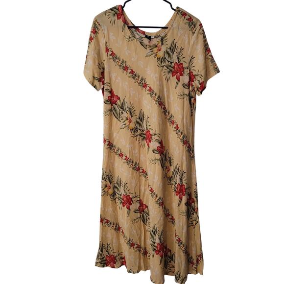 Hibiscus Collection Hawaiian Diagonal Floral Midi Summer Dress Hula -Size:	L - Picture 1 of 8